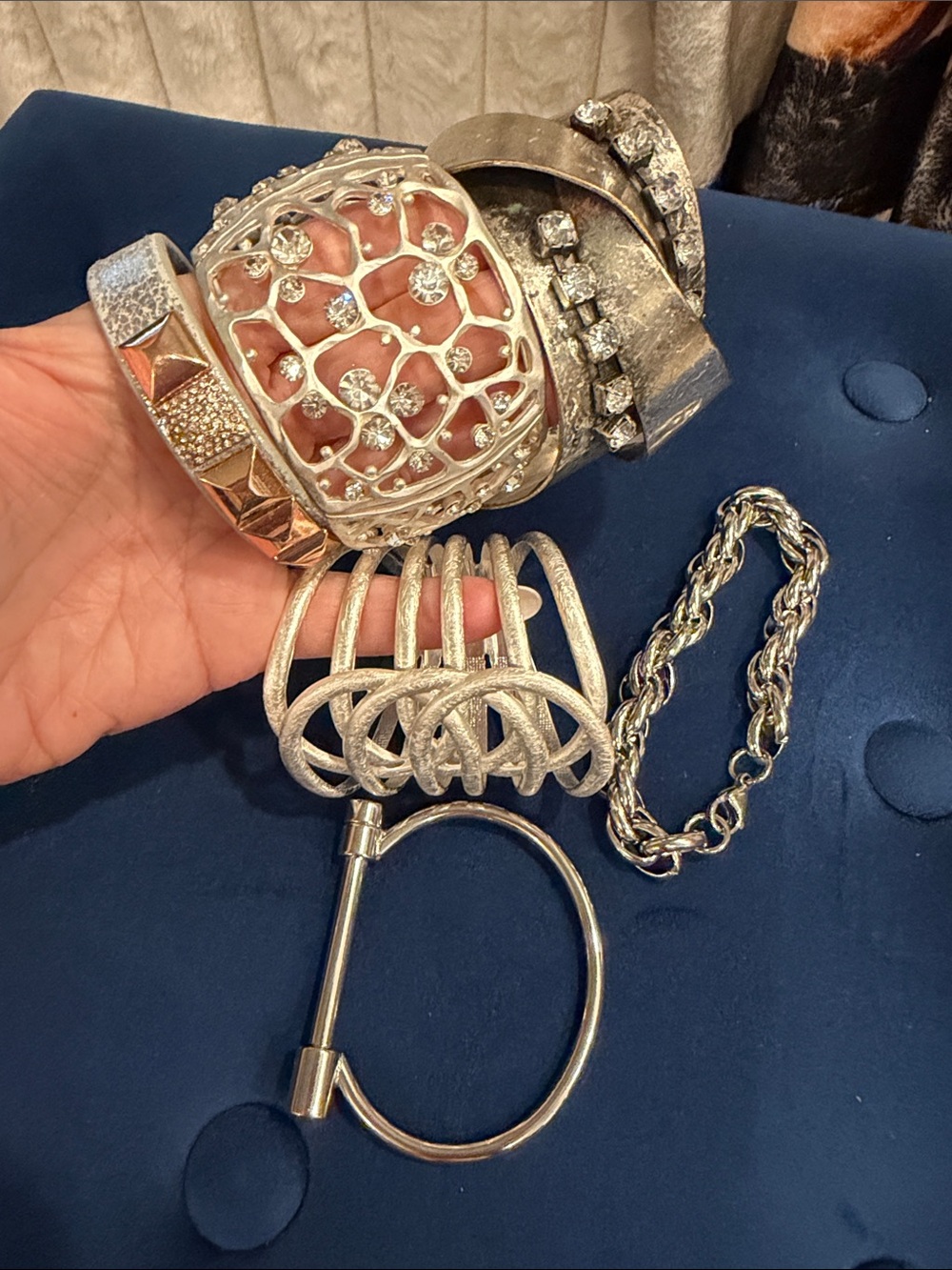Silver-Tone Women's Bracelet & Bangle Set - Sparkling Crystal Accents